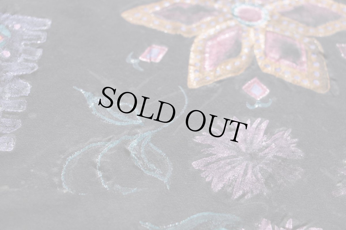 画像5: 90s USA製 フラワー ハンドペイント アート コットンTシャツ 黒 フェード★特大 (5)