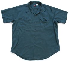 画像1: 70s Leeリー 半袖 ワークシャツ 深緑 17-17.5 (1)