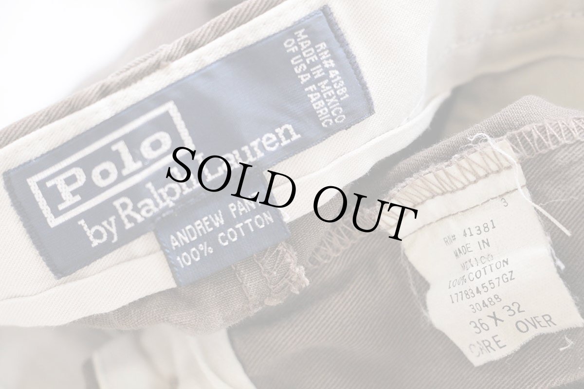 画像6: 90s メキシコ製 ポロ ラルフローレン ANDREW PANT ツータック コットン チノパン 焦げ茶 W36 L32★325 (6)