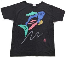 画像2: 90s USA製 Miyo NEW YORK フィッシュ アート コットンTシャツ 黒★特大 (2)