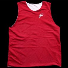 画像1: 00s USA製 NIKEナイキ リバーシブル ナイロン メッシュ タンクトップ 濃赤×白 L (1)