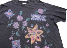 画像1: 90s USA製 フラワー ハンドペイント アート コットンTシャツ 黒 フェード★特大 (1)