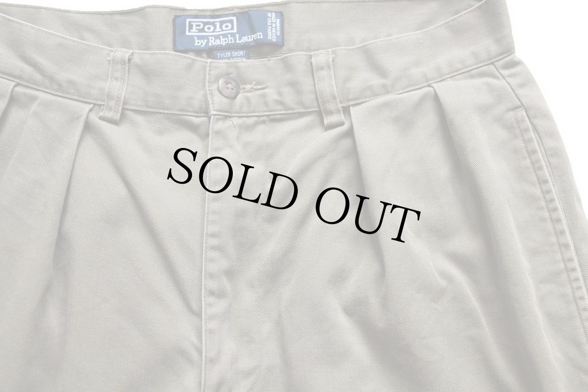 画像3: 90s メキシコ製 ポロ ラルフローレン TYLER SHORT ツータック コットン チノ ショートパンツ グレーブラウン 30★133 ショーツ (3)