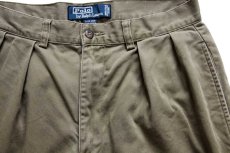 画像3: 90s メキシコ製 ポロ ラルフローレン TYLER SHORT ツータック コットン チノ ショートパンツ グレーブラウン 30★133 ショーツ (3)