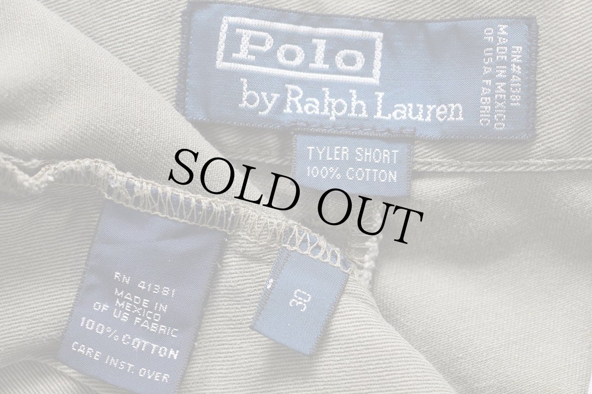 画像4: 90s メキシコ製 ポロ ラルフローレン TYLER SHORT ツータック コットン チノ ショートパンツ グレーブラウン 30★133 ショーツ (4)