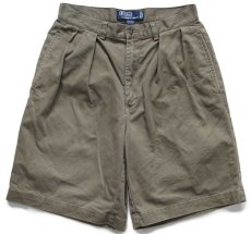画像1: 90s メキシコ製 ポロ ラルフローレン TYLER SHORT ツータック コットン チノ ショートパンツ グレーブラウン 30★133 ショーツ (1)