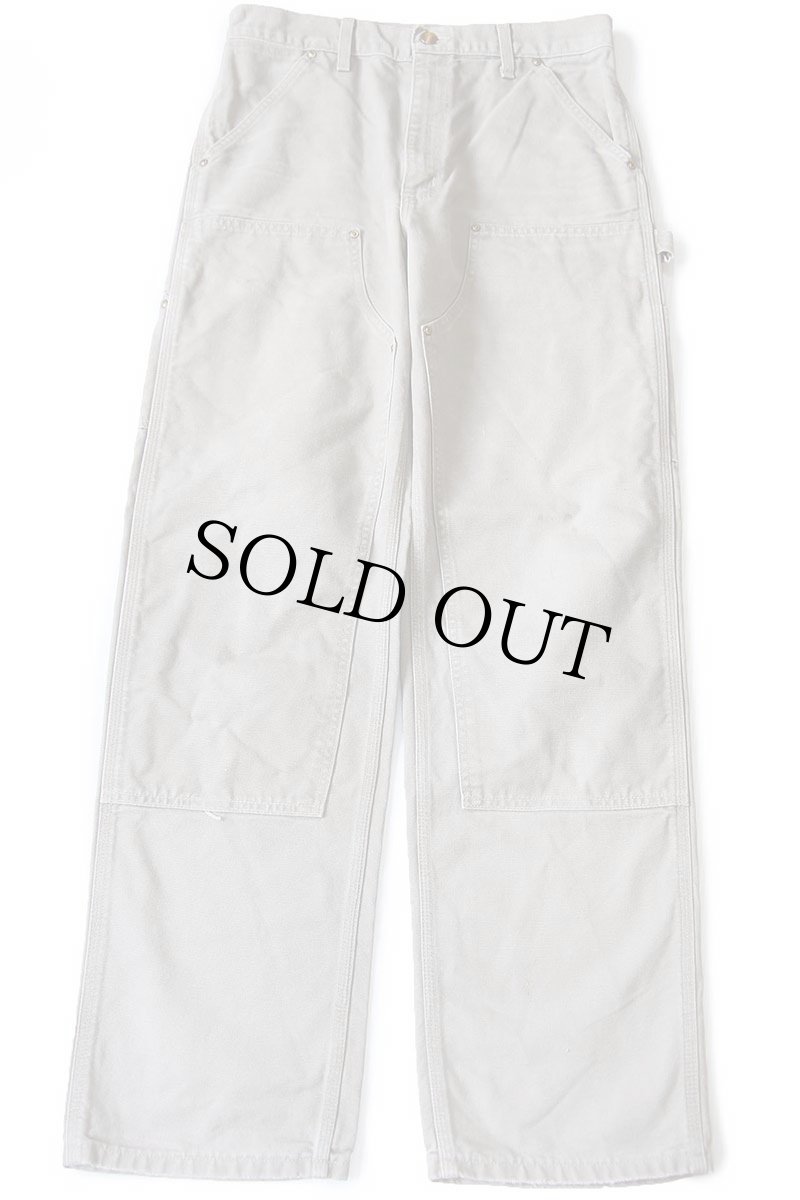 画像2: 90s USA製 carharttカーハート ダメージ ダブルニー ダック地 ペインターパンツ グレーベージュ W33 (2)