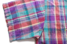 画像6: 90s CHAPS ラルフローレン マドラスチェック ボタンダウン 半袖 コットンシャツ L★インド綿 (6)