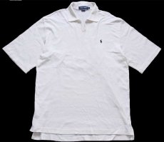 画像1: 00s ペルー製 POLO GOLF ラルフローレン ワンポイント スキッパーネック コットン 鹿の子 ポロシャツ アイボリー L (1)