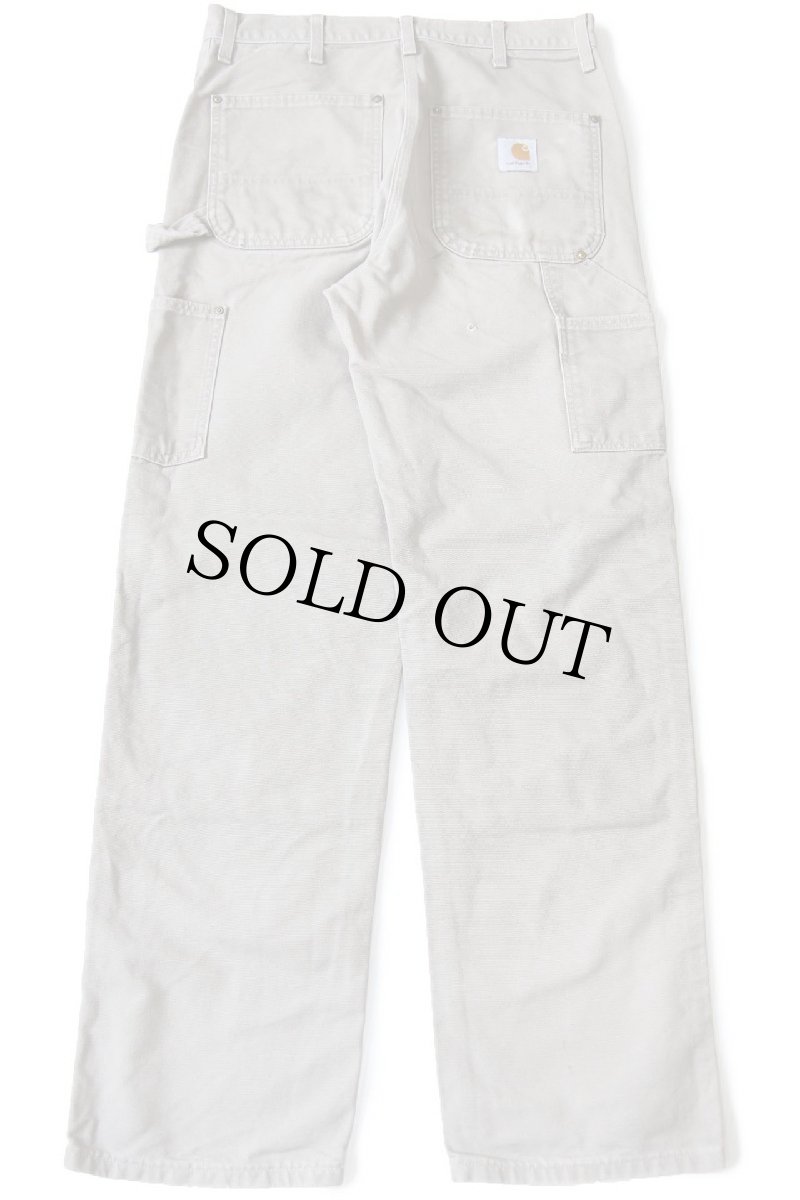 画像3: 90s USA製 carharttカーハート ダメージ ダブルニー ダック地 ペインターパンツ グレーベージュ W33 (3)