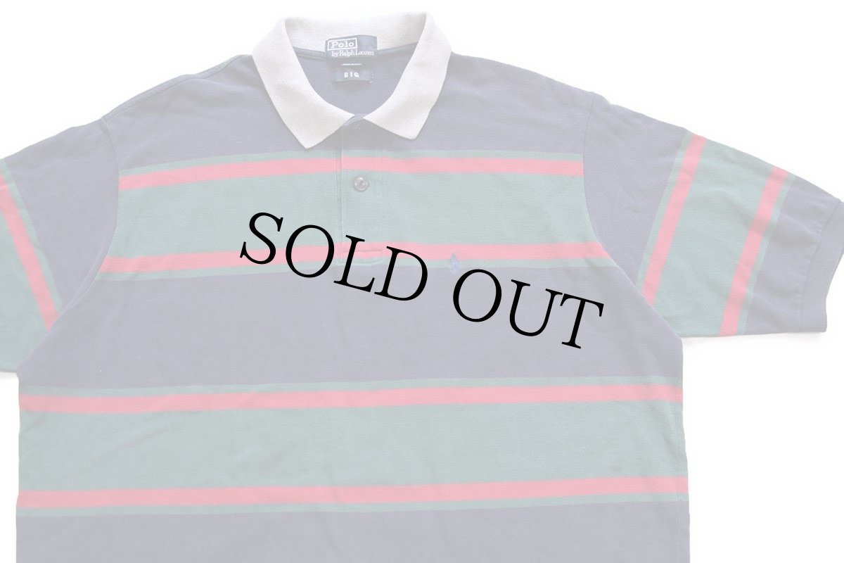 画像3: 90s USA製 ポロ ラルフローレン マルチボーダー コットン 鹿の子 ポロシャツ BIG★特大 (3)