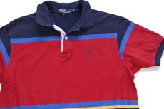 画像3: 90s USA製 ポロ ラルフローレン ランダムボーダー コットン 鹿の子 ポロシャツ XL (3)