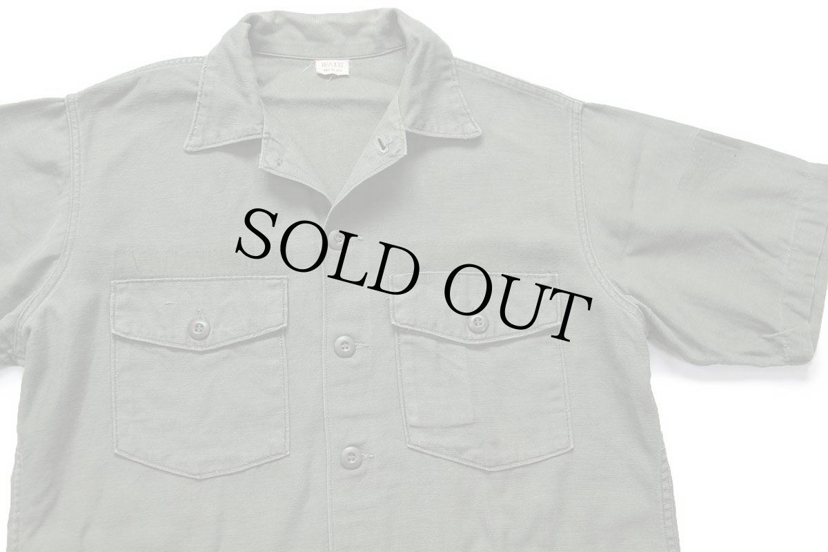 画像3: 70s 米軍 U.S.ARMY 半袖 コットンサテン ユーティリティシャツ カスタム オリーブ 16.5 (3)