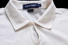 画像4: 00s ペルー製 POLO GOLF ラルフローレン ワンポイント スキッパーネック コットン 鹿の子 ポロシャツ アイボリー L (4)