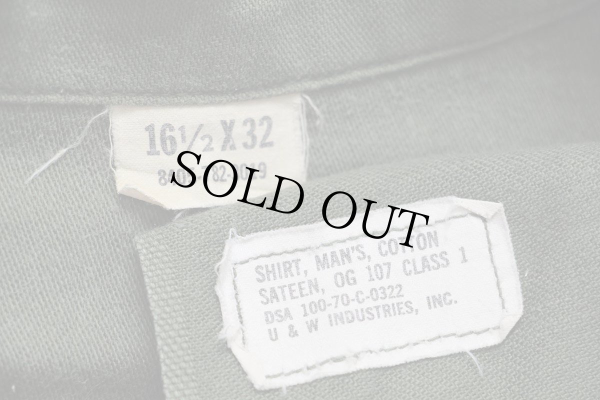 画像4: 70s 米軍 U.S.ARMY 半袖 コットンサテン ユーティリティシャツ カスタム オリーブ 16.5 (4)