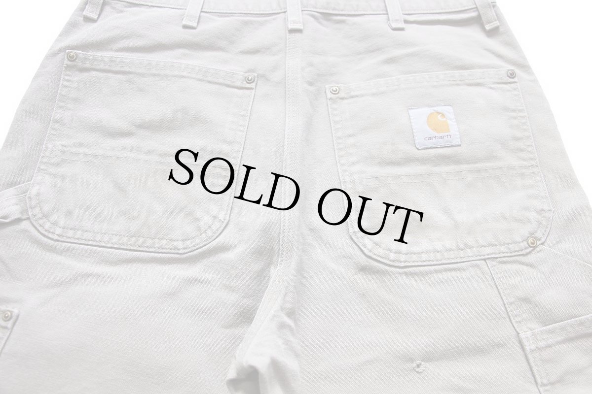 画像5: 90s USA製 carharttカーハート ダメージ ダブルニー ダック地 ペインターパンツ グレーベージュ W33 (5)