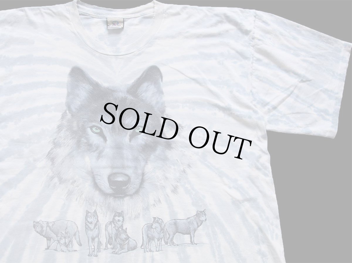 画像1: 00s USA製 LIQUID BLUE GREAT WOLF LODGE ウルフ アート タイダイ染め コットンTシャツ 特大 (1)