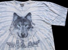 画像1: 00s USA製 LIQUID BLUE GREAT WOLF LODGE ウルフ アート タイダイ染め コットンTシャツ 特大 (1)