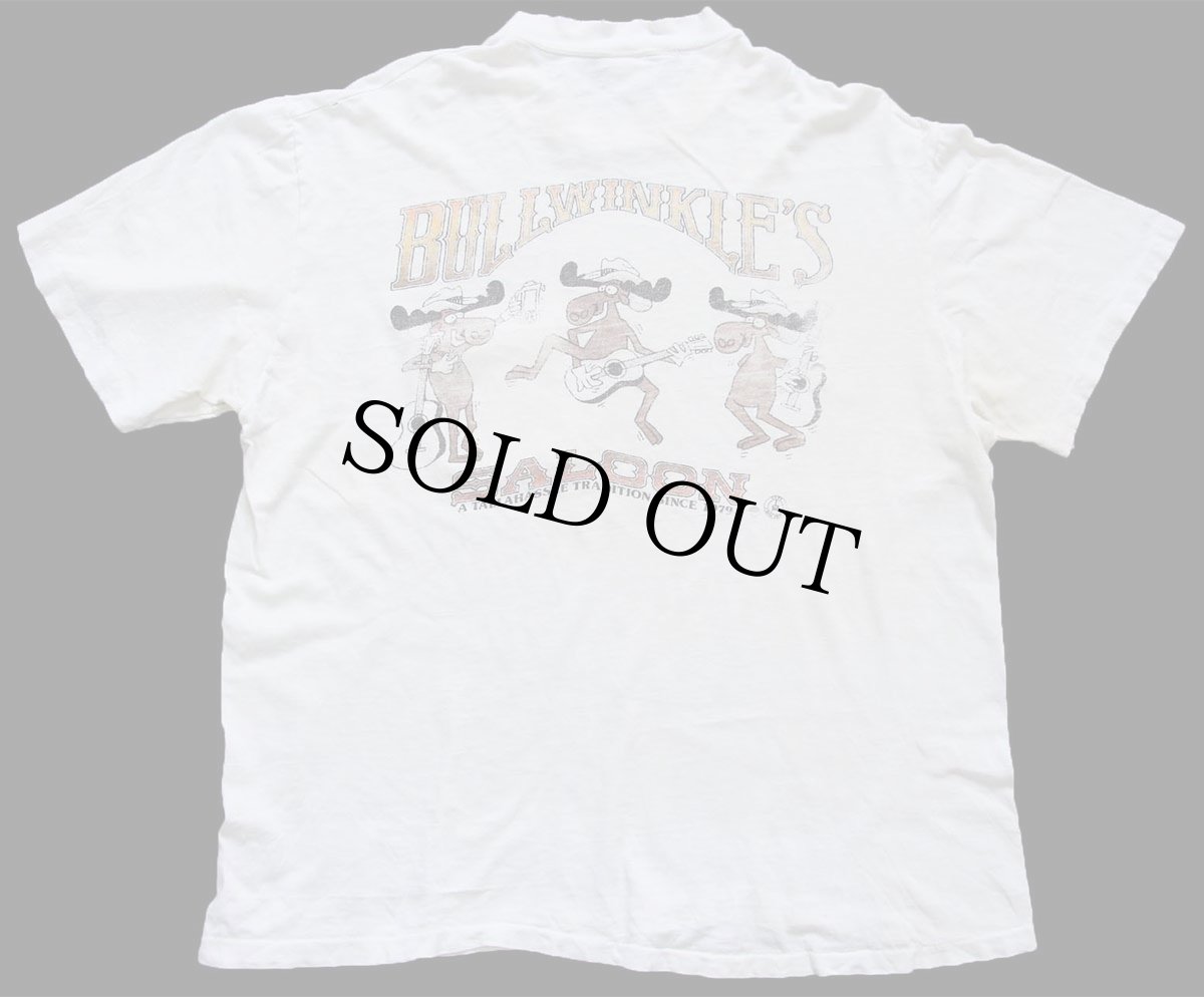 画像3: 80s USA製 BULLWINKLE'S SALOON ムース ギター イラスト ポケットTシャツ ボロ (3)