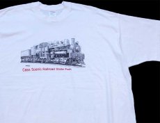 画像1: 90s USA製 Cass Scenic Railroad State Park 蒸気機関車 Tシャツ 白 XXXL★特大 (1)