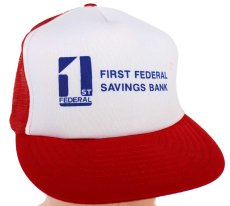 画像1: 90s FIRST FEDERAL SAVINGS BANK ツートン 切り替え メッシュキャップ 赤×白 (1)