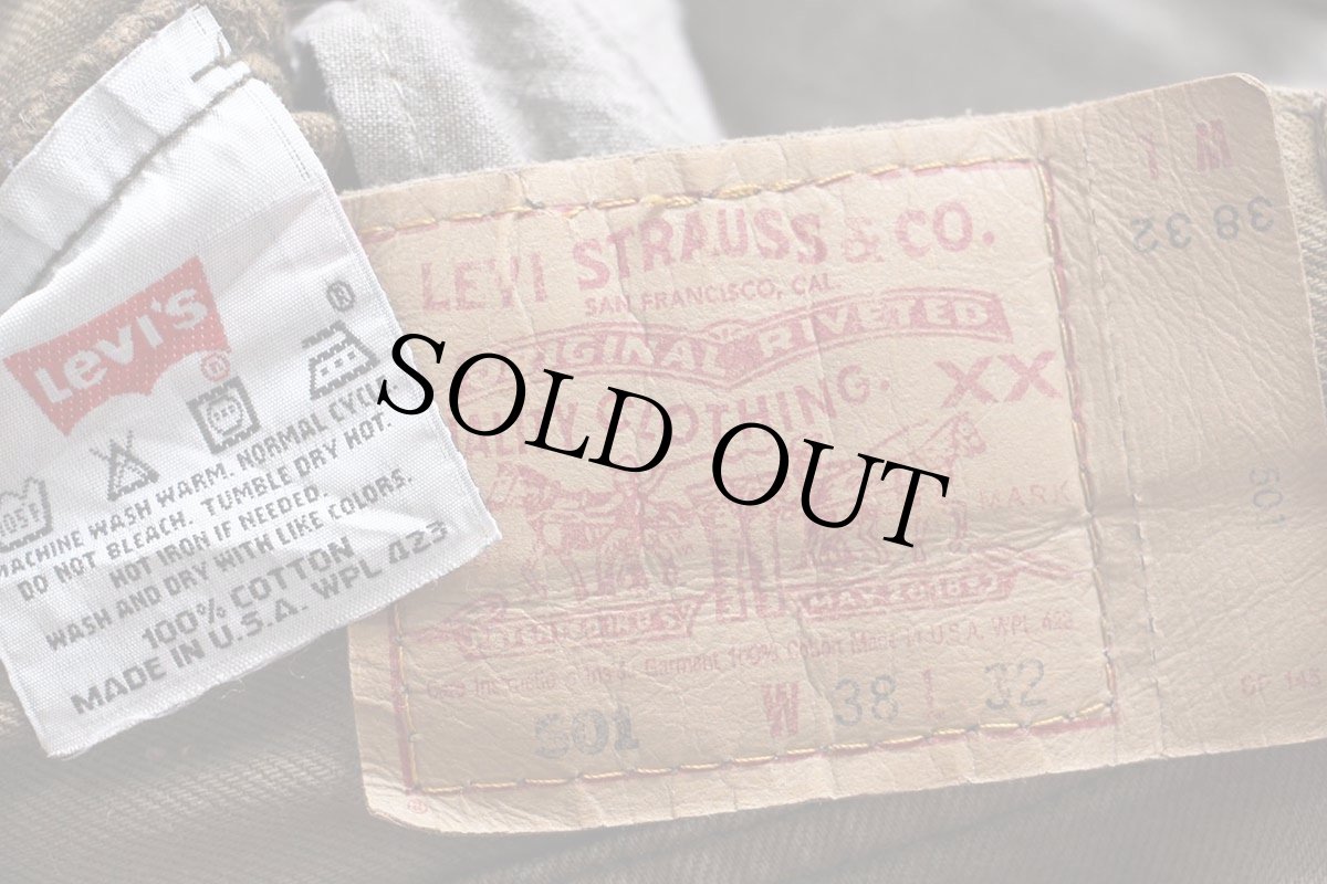 画像6: 00s USA製 Levi'sリーバイス 501 後染め カラーデニムパンツ オリーブ フェード W38 L32★オールド (6)