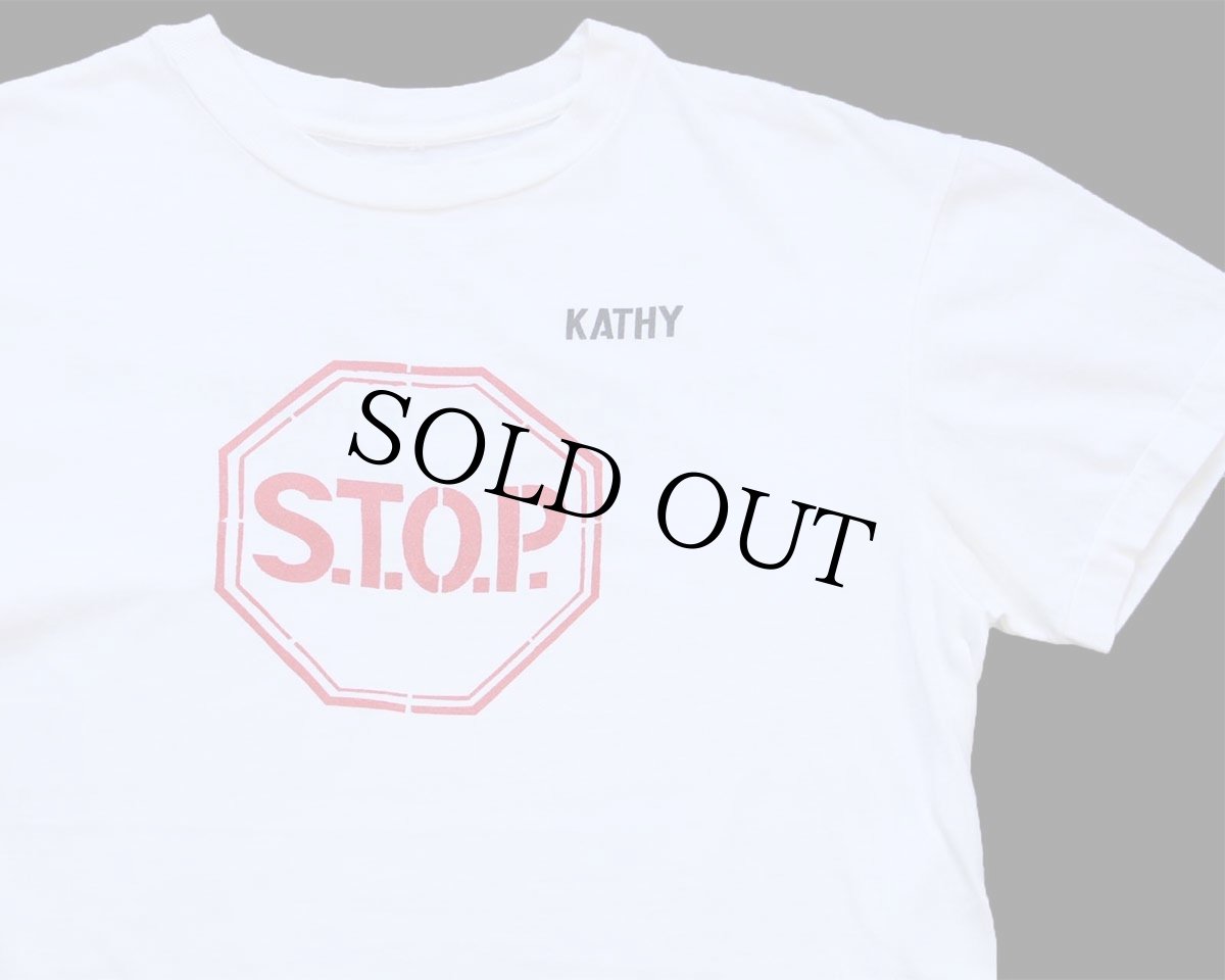 画像1: 80s STOP TRAFFICKING OF PILIPINOS,INC. 両面 染み込みプリント コットンTシャツ 白 (1)