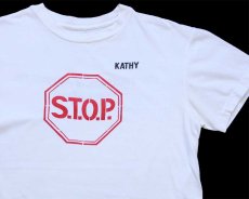 画像1: 80s STOP TRAFFICKING OF PILIPINOS,INC. 両面 染み込みプリント コットンTシャツ 白 (1)