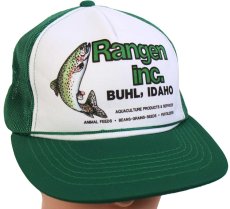 画像1: デッドストック★80s Rangen inc. トラウト ツートン 切り替え メッシュキャップ 緑×白 (1)