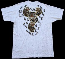 画像2: 90s タイガー アップリケ&ストーン装飾 ドロッピング アート コットンTシャツ 白 (2)