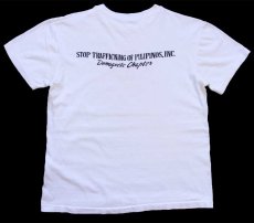 画像3: 80s STOP TRAFFICKING OF PILIPINOS,INC. 両面 染み込みプリント コットンTシャツ 白 (3)