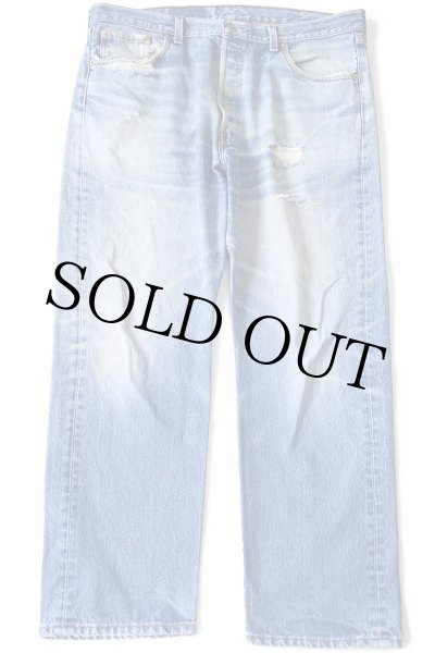 リーバイス501ダメージホワイト【32】 90s USA製 Levi'sリーバイス 501 ダメージ デニムパンツ ヒゲ
