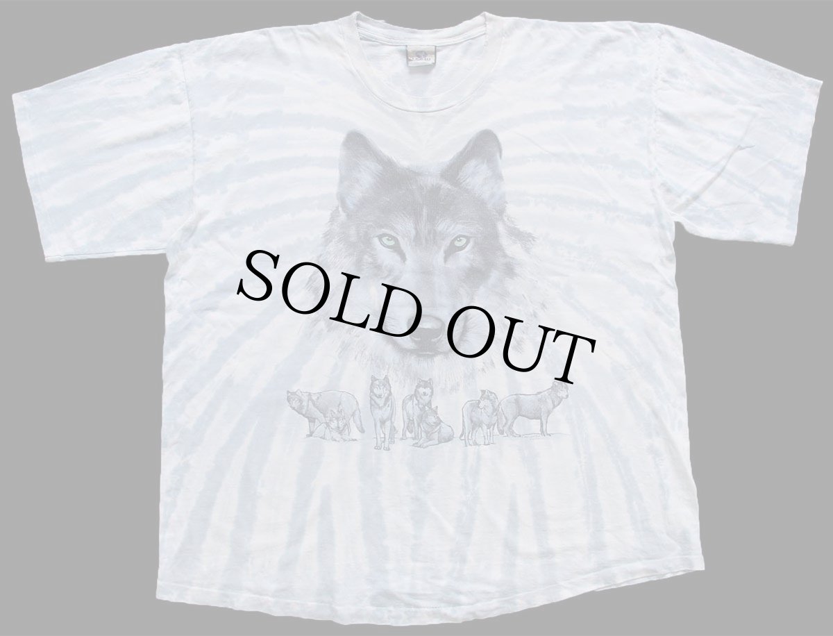 画像2: 00s USA製 LIQUID BLUE GREAT WOLF LODGE ウルフ アート タイダイ染め コットンTシャツ 特大 (2)