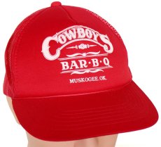 画像1: 90s COWBOYS BAR・B・Q MUSKOGEE.OK. 発泡プリント メッシュキャップ 赤 M/L (1)