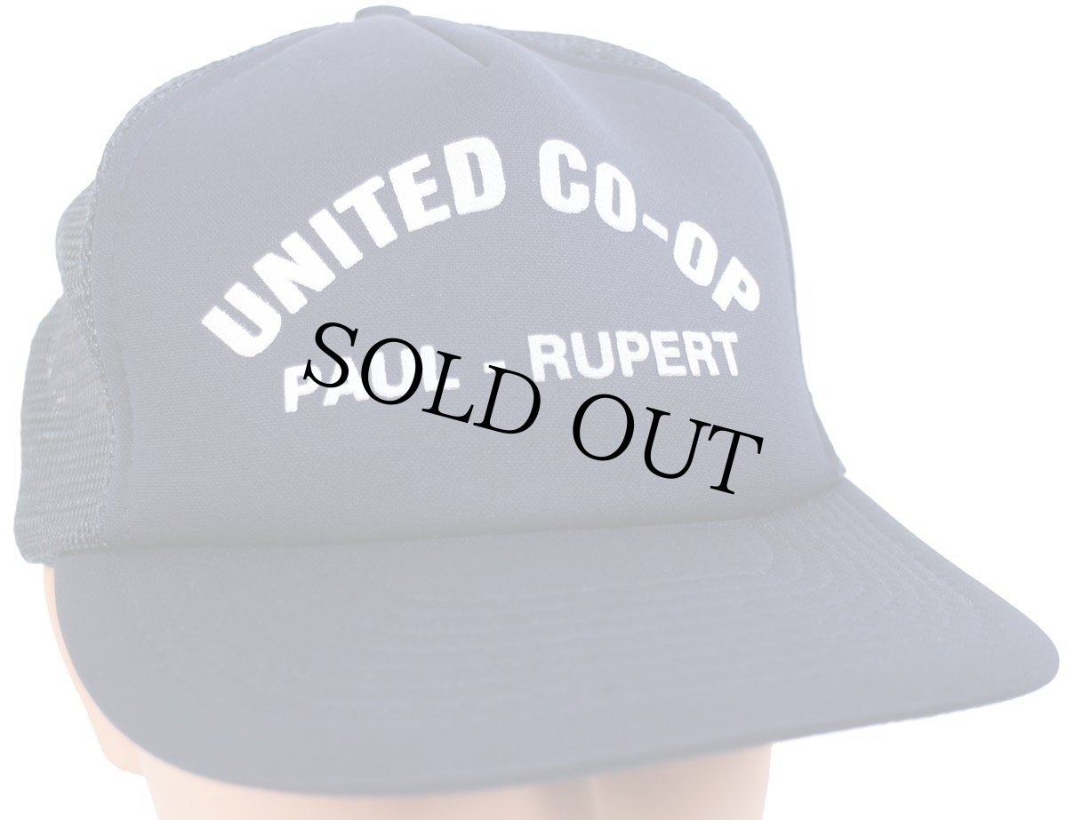 画像1: デッドストック★90s UNITED CO-OP PAUL-RUPERT 発泡プリント メッシュキャップ 紺 (1)