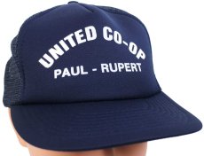 画像1: デッドストック★90s UNITED CO-OP PAUL-RUPERT 発泡プリント メッシュキャップ 紺 (1)