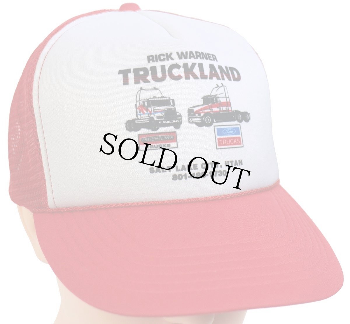 画像1: デッドストック★90s TRUCKLAND FREIGHTLINER Fordフォード コンボイ トラック ツートン 切り替え メッシュキャップ 赤×白 (1)