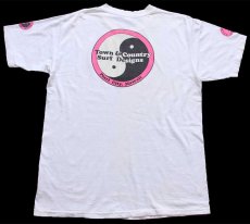 画像1: 80s USA製 Town & Country T&C Surf Designs Hawaii 陰陽 ロゴ 蛍光プリント コットンTシャツ ボロ 白 XL (1)