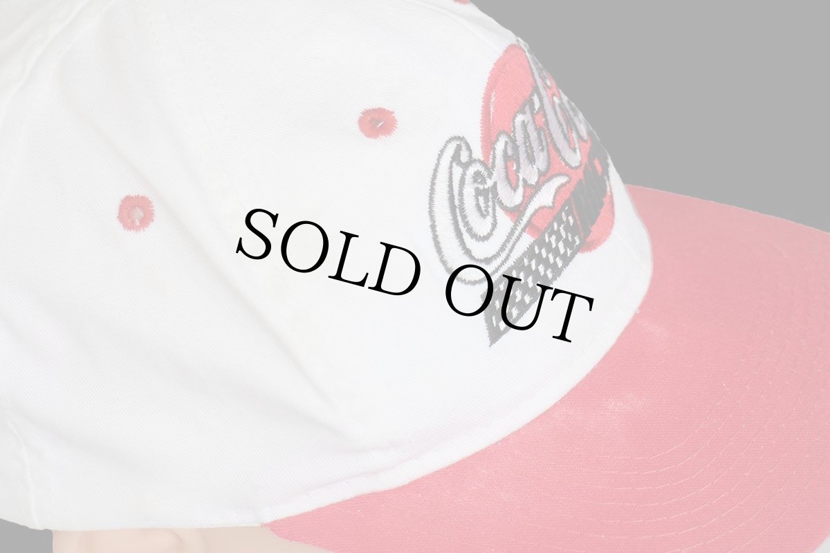 画像10: 90s USA製 Coca-Cola RACING コカコーラ ロゴ チェッカーフラッグ 刺繍 ツートン 切り替え コットンキャップ 白×赤 (10)