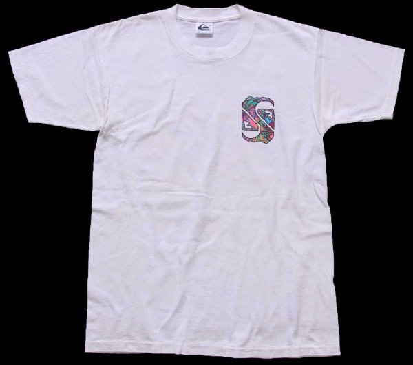 90s USA製 Quiksilver アート 両面プリント コットンTシャツ 白 M