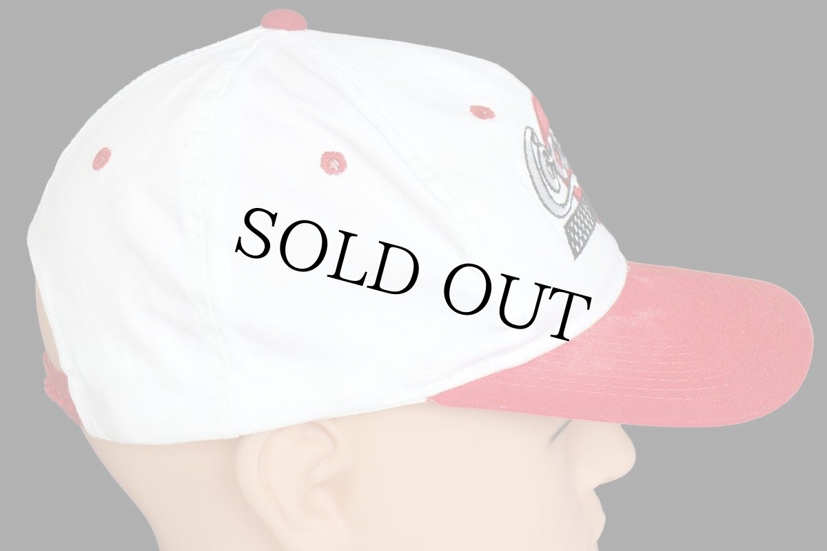 画像3: 90s USA製 Coca-Cola RACING コカコーラ ロゴ チェッカーフラッグ 刺繍 ツートン 切り替え コットンキャップ 白×赤 (3)