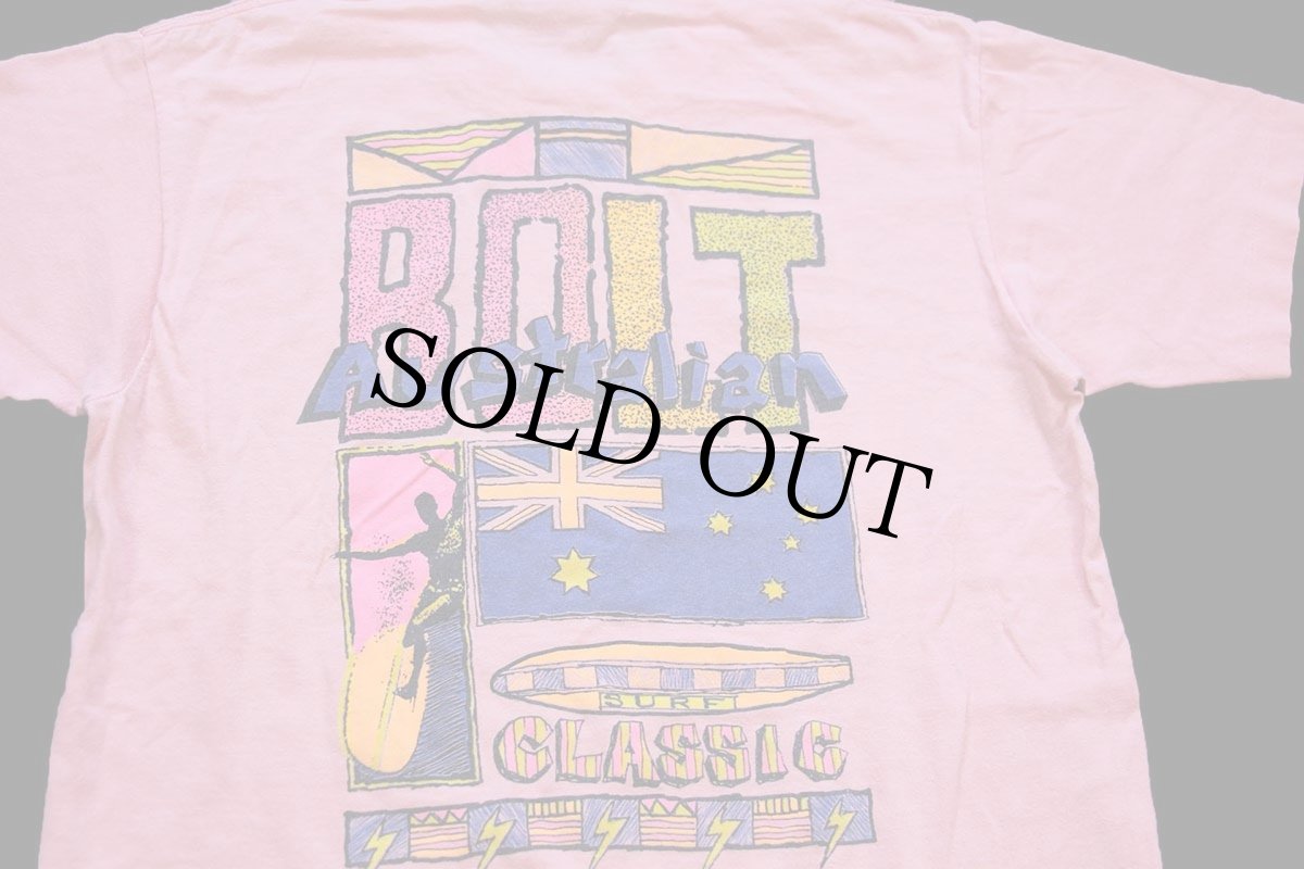 画像4: 80s USA製 LIGHTNING BOLT ライトニングボルト Australian サーフィン アート コットンTシャツ ピンク L (4)