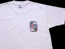 画像3: 90s USA製 Quiksilver アート 両面プリント コットンTシャツ 白 M (3)