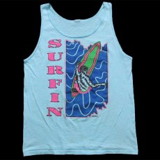 画像2: 90s SURFIN SUNFORCE アート 蛍光プリント タンクトップ 水色 (2)