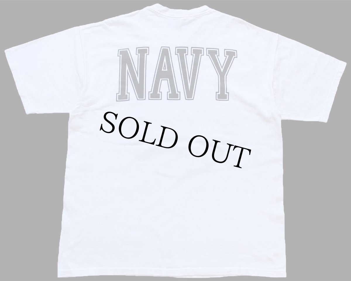 画像3: USA製 UNITED STATES NAVY ロゴ 両面リフレクタープリント ステンシル コットンTシャツ 白 L (3)