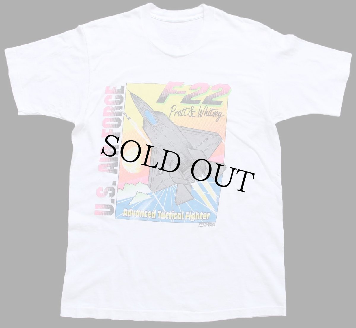 画像2: 90s U.S.AIR FORCE F-22 Pratt&Whitney ステルス戦闘機 蛍光プリント コットンTシャツ 白 (2)