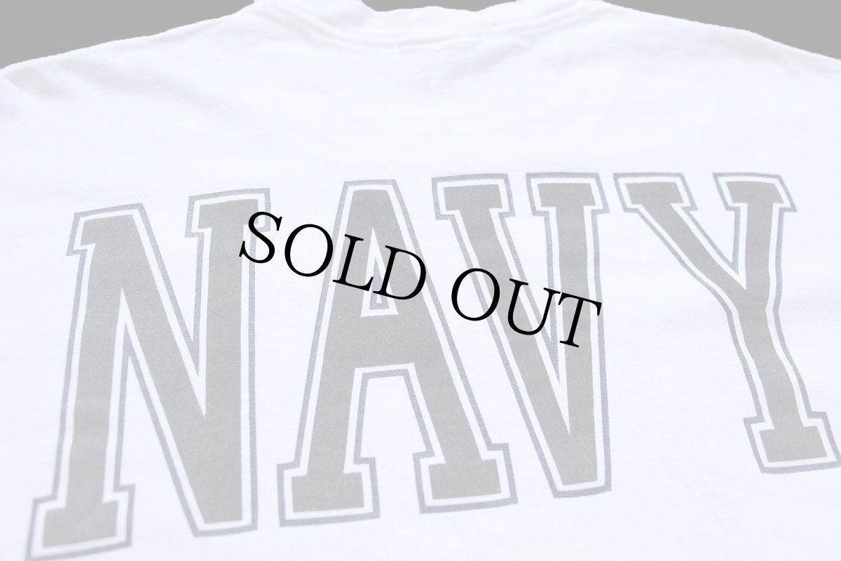 画像4: USA製 UNITED STATES NAVY ロゴ 両面リフレクタープリント ステンシル コットンTシャツ 白 L (4)
