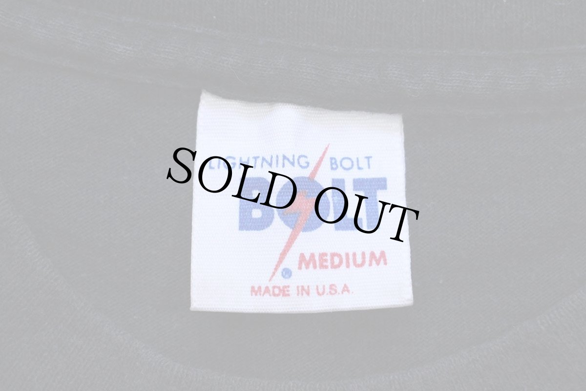 画像5: 80s USA製 LIGHTNING BOLT ライトニングボルト サーフィン イナズマ アート 蛍光プリント コットンTシャツ 黒 M (5)