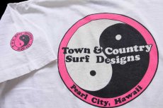 画像4: 80s USA製 Town & Country T&C Surf Designs Hawaii 陰陽 ロゴ 蛍光プリント コットンTシャツ ボロ 白 XL (4)