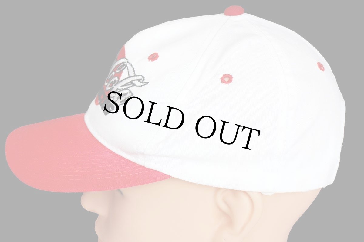 画像2: 90s USA製 Coca-Cola RACING コカコーラ ロゴ チェッカーフラッグ 刺繍 ツートン 切り替え コットンキャップ 白×赤 (2)